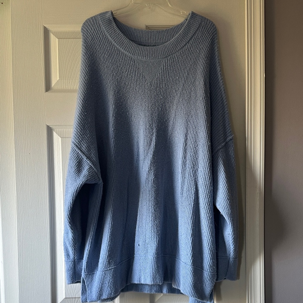 aerie Light Blue Ribbed Knit Crew Sweater